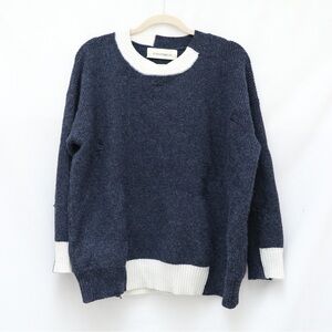 Malene Birger Navy Blue Sweater Distressed Oversized Ripped Warm L XL Stretch